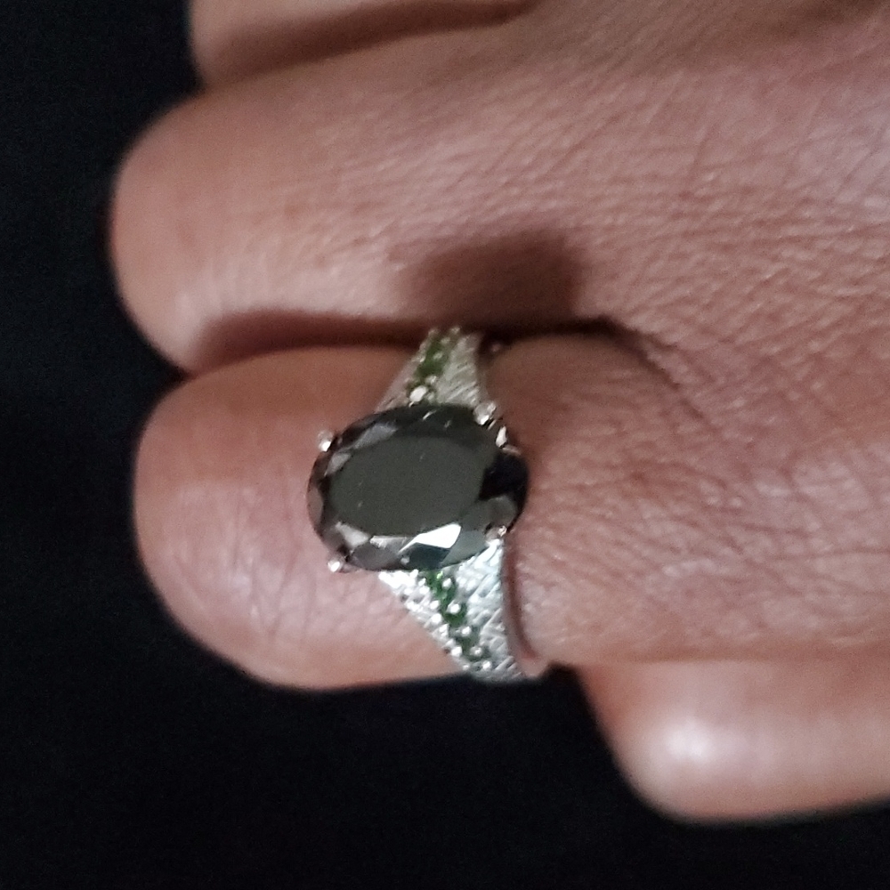 Elite Shungite and Chrome Diopside Ring Platinum Over Sterling Silver - Picture 5 of 9